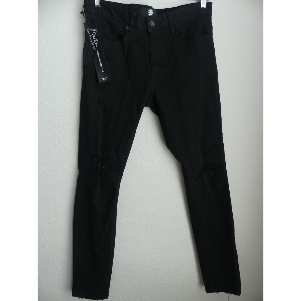 Jordan Craig Martin Punk Skinny Fit Black Distressed Jeans Mens 34x34 JT955R-4